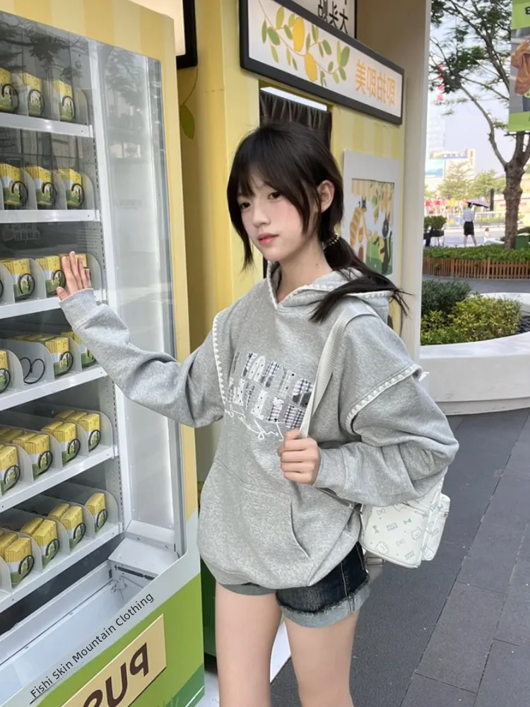 Chapéu de malha americano high street ey com capuz feminino outono inverno thiened solto casais preguiçoso outerwear suor