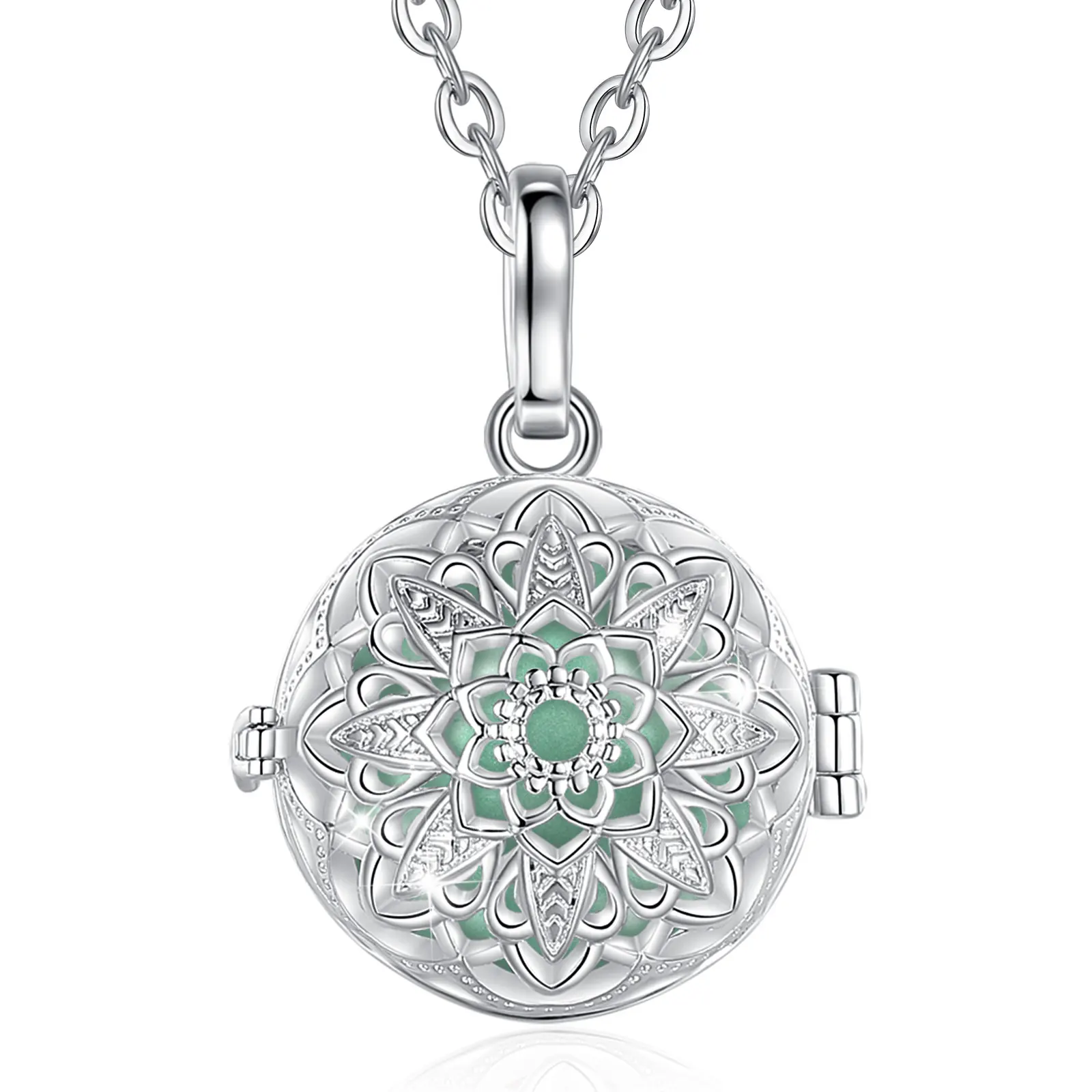 Eudora 18 mm Harmonie-Kugel-Blumenkäfig-Anhänger-Halskette, Engelsrufer, Baby-Glockenspiel, Bola, modischer Schwangerschaftsschmuck, Damen-Geschenk für Mama