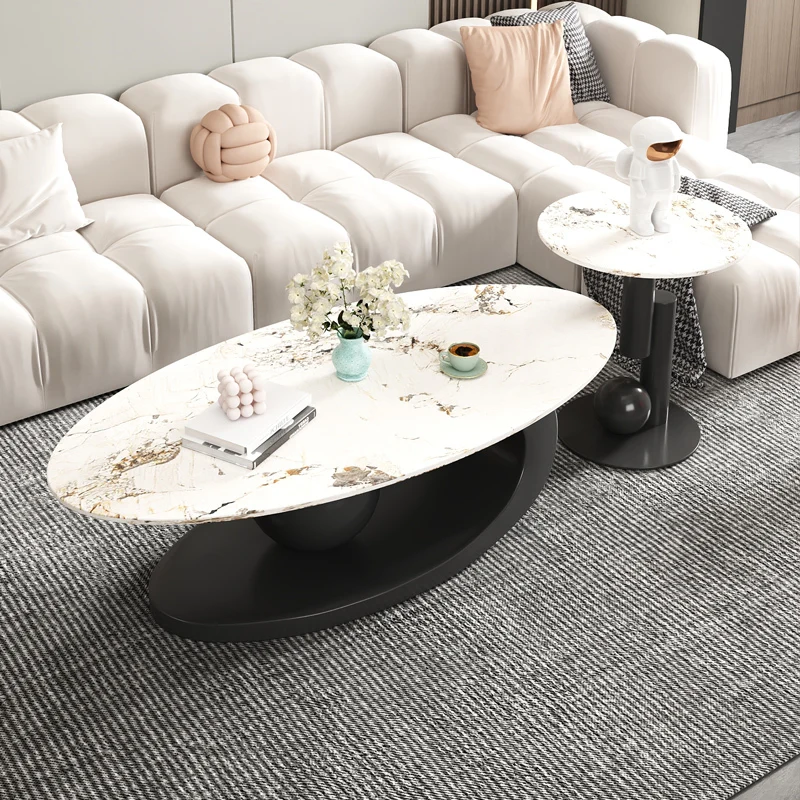 Aesthetic Oval Clear Coffee Tables Modern Design Metal Hotel White Nordic Coffee Table Living Room Low Mesa Furniture For Home