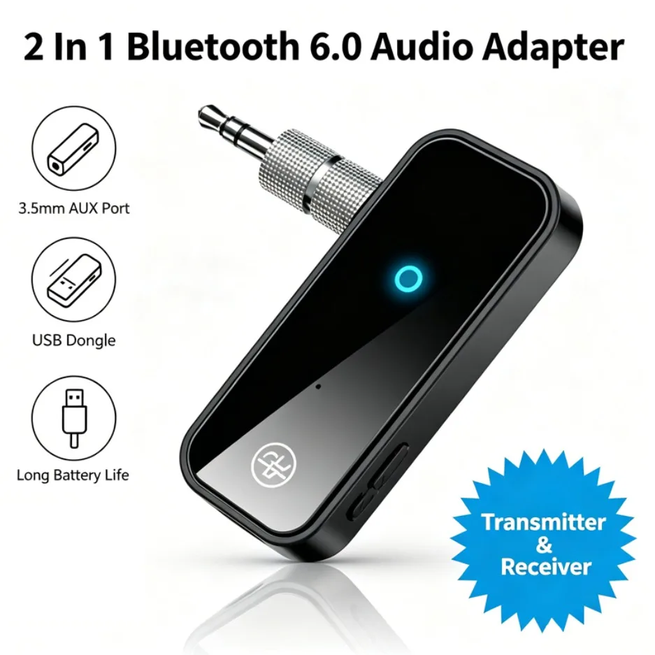 2 In 1 Bluetooth 6.0 Transmitter Receiver 3.5mm AUX Wireless Audio Adapter USB Charging For Car TV Speaker Stereo Headphones - view 6
