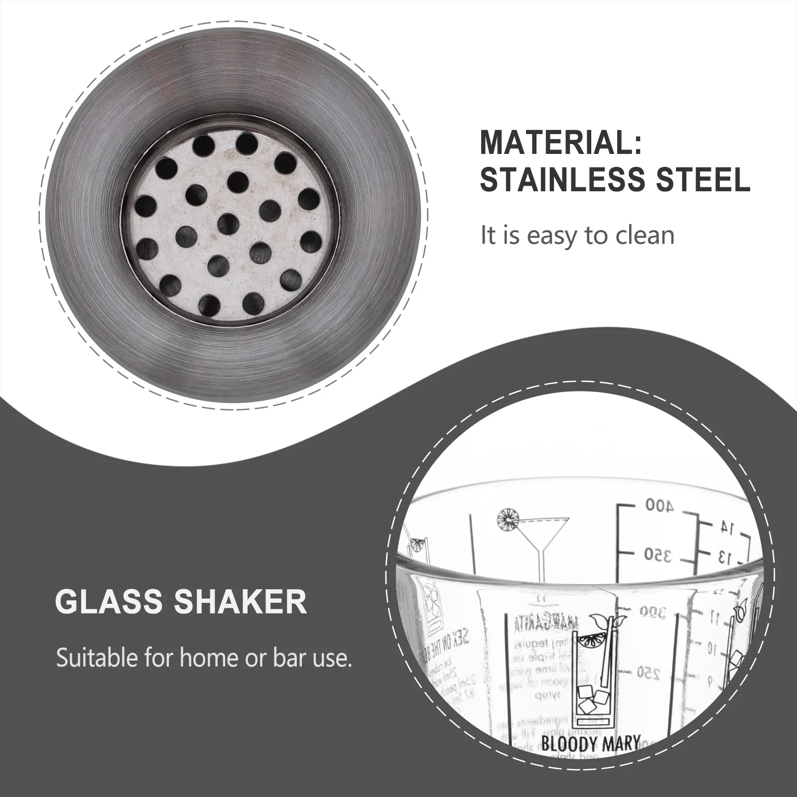 

1Pcs 400Ml Glass Cocktail Shaker Transparent with Measurement Scale Smooth Ergonomic Design Leakproof Bar Wine Mixer for Home