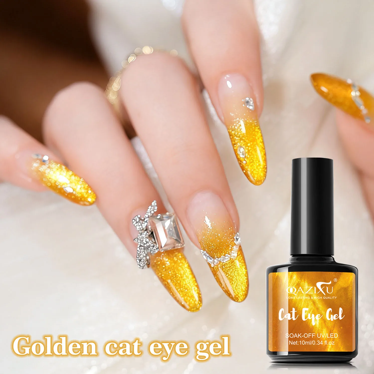 QAZIXU 10 ml Golden Red Cat Eye Gel Nagellack Set Glitzer Cat Eye Soak Off UV LED Semi-Permanent Nail Art Lack Winter