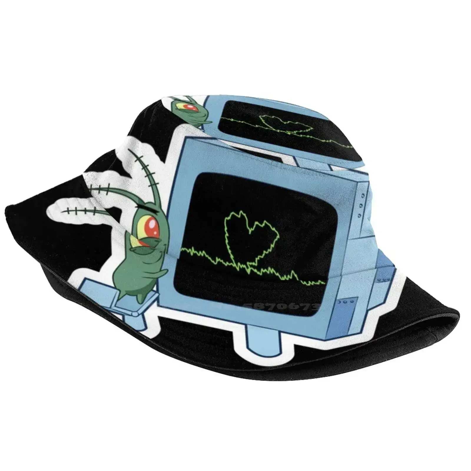 Plankton And Karen Fishing Hunting Climbing Cap Fisherman Hats Hugs Character Heart Cartoon Happy Squarepants Robot Cute