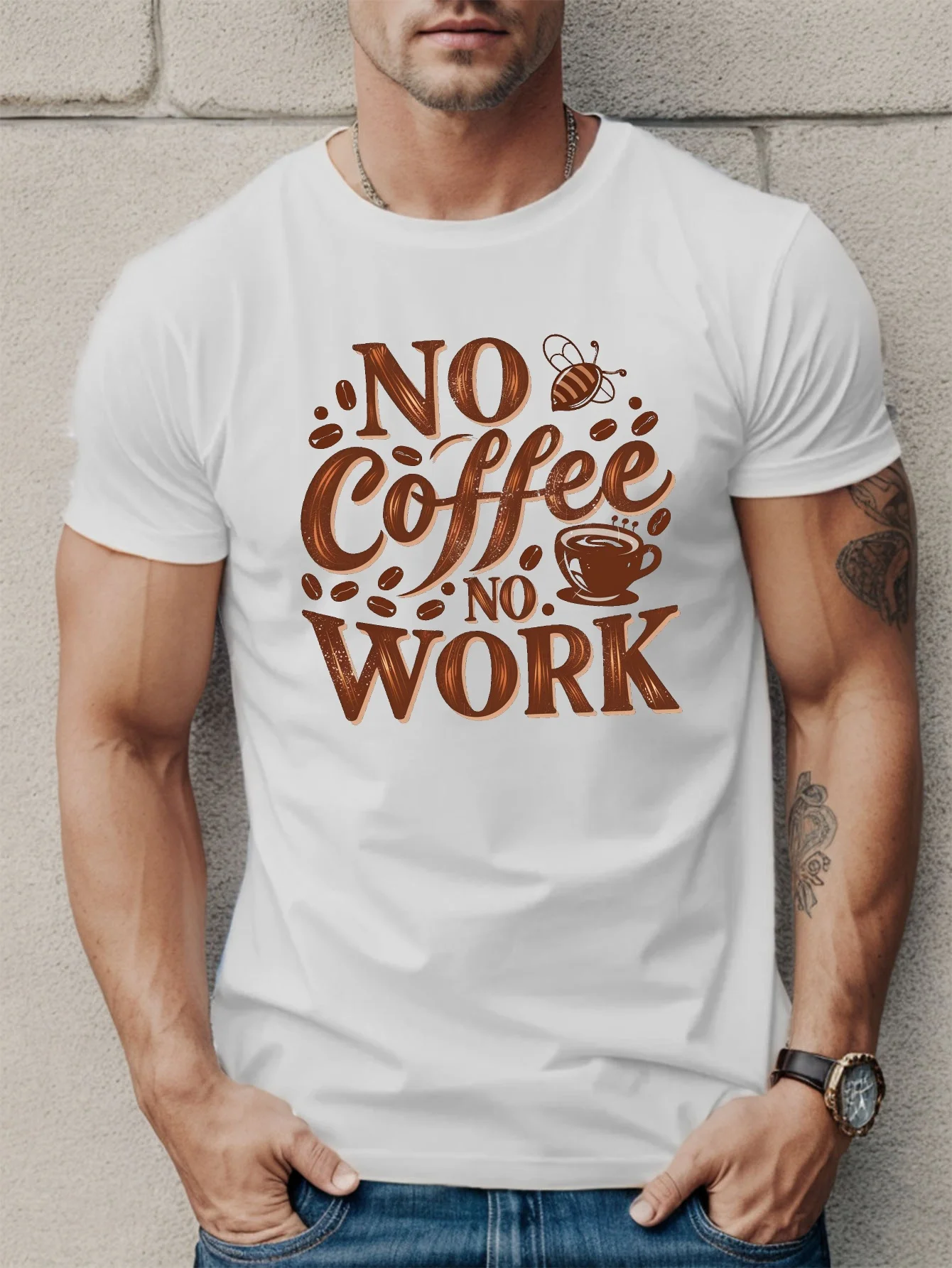 

Graphic T-Shirt No Coffee No Work Men's Short Sleeve T-Shirt Casual Round Neck Summer Tee Shirt for Male Unisex Streetwear Tops