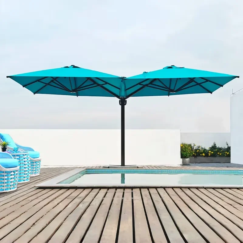 Strong Aluminum Shaft Manual Windproof Double Canopy Big Size Advertising Beach Umbrella with Logo Printing