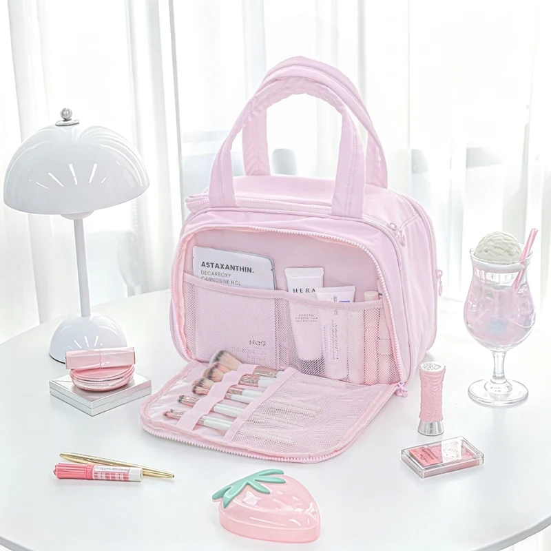 Large Capacity Women Makeup Bag Organizer Portable Travel Toiletry Case Stand Up Cosmetic Storage Pouch Waterproof Vanity Bag