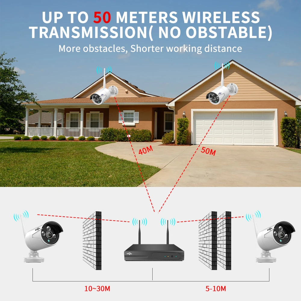 Imagem -06 - Hiseeu-nvr Wireless Cctv Security System 5mp Wifi ir Visão Noturna Bullet Câmera Grupo 10ch Sistema de Vigilância Cctv