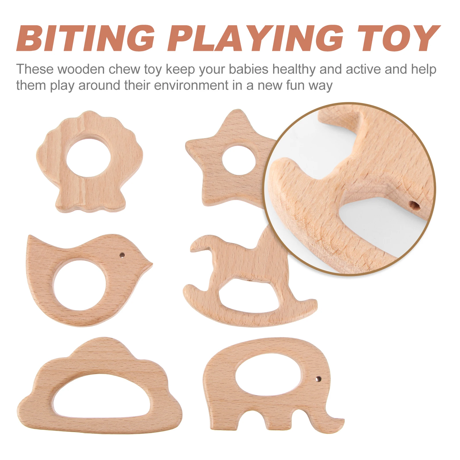 

11 pcs Baby Wooden Teether Toys Wood Animal Shape Chewable Teeth Grinder for Infant Gripping DIY Lanyard Hanging