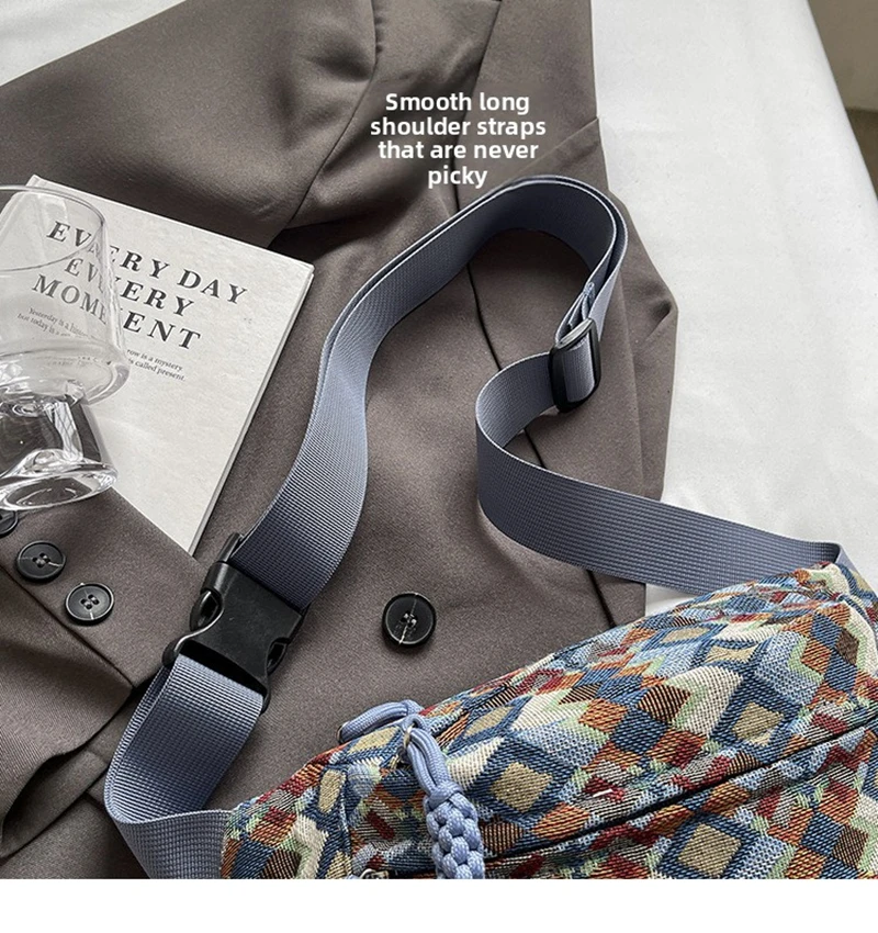 กระเป๋าคาดเอวผ้าคอร์ดดูรอยสไตล์โบฮีเมียนสำหรับผู้หญิง แฟชั่นกระเป๋าคาดเอวทรงกล้วย กระเป๋าสะพายข้าง กระเป๋าคาดอก