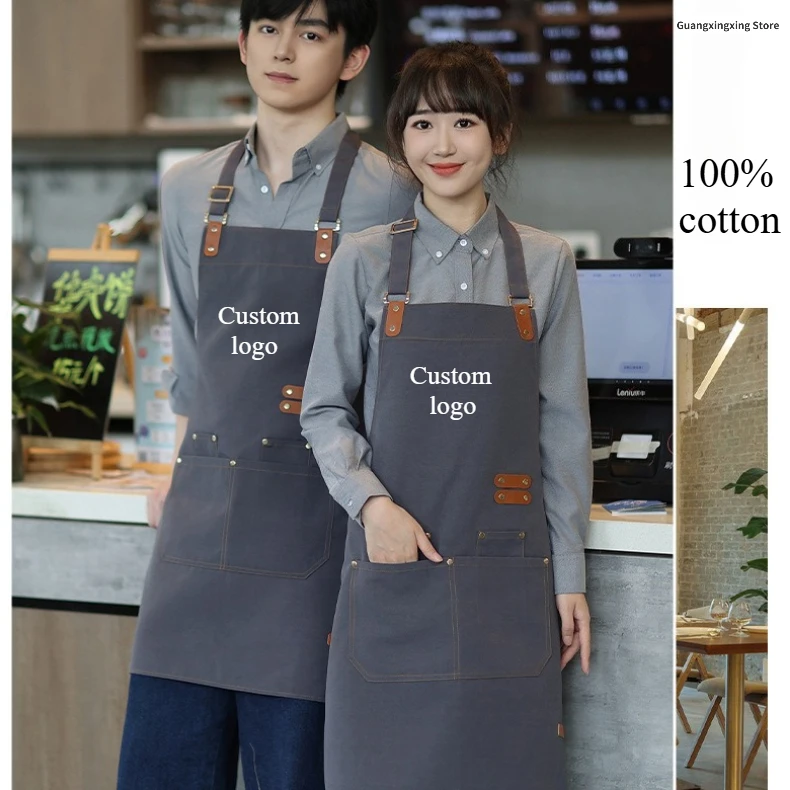 

Male and female chefs work apron custom printed logo embroidery waterproof kitchen home work clothes catering