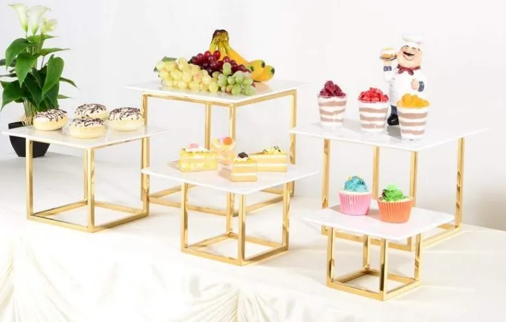 10-18PCS Goud Glanzend Metalen Cake Snack Stand Met Acryl Plaat Buffet Banket Decor Bruiloft Bloemen Dessert Tafel display Houder