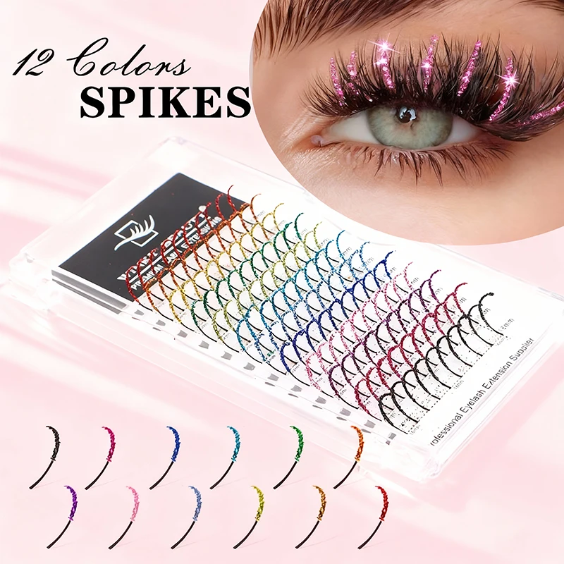 ขนตาปลอมแบบพัดสำเร็จรูป 12 สีผสม กลิตเตอร์หลากสี ขนตาฟูฟ่อง สำหรับแต่งหน้าคอสเพลย์และความงาม