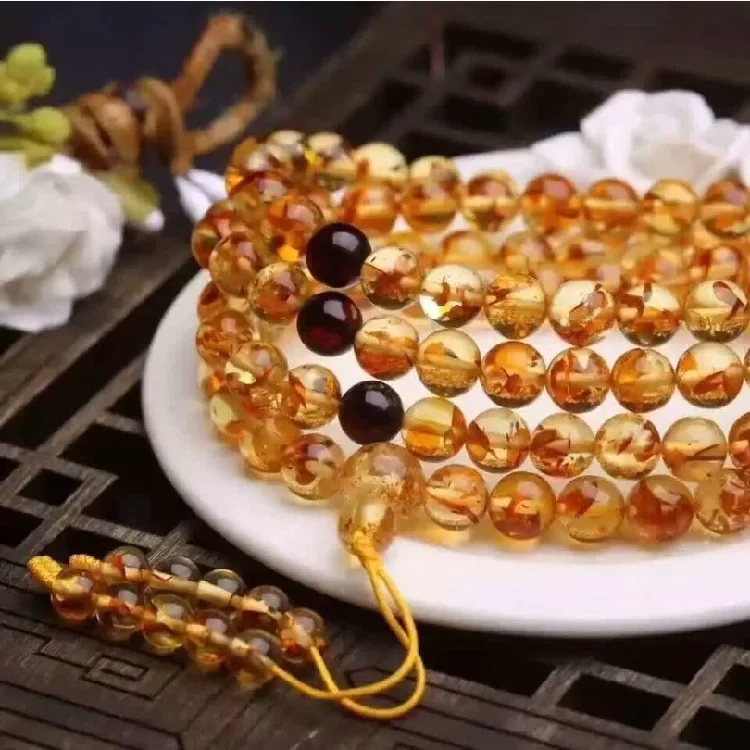 Natural Flower Amber Bracelet Rudraksha Mala Beads Necklace With 108 Prayer Bead Baltic Amber Multilayer Tassel Charm Bracelets view 3