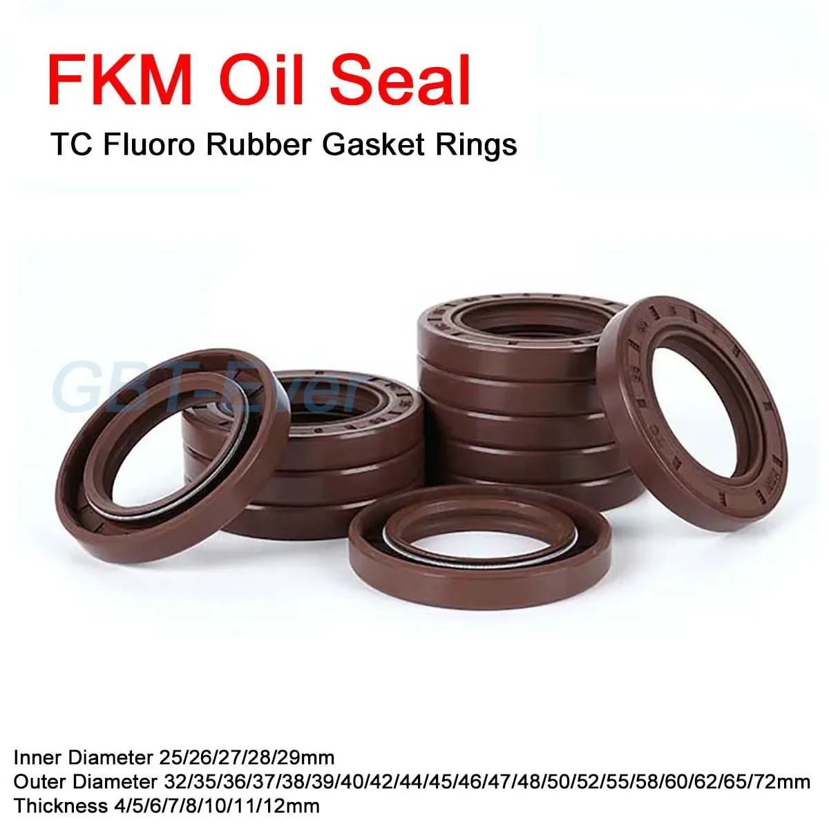 5Pcs FKM Framework Oil Seal ID 25/26/27/28/29mm TC Fluoro Rubber Gasket Rings Cover Double Lip with Spring OD 32-72mm THK 4-12mm