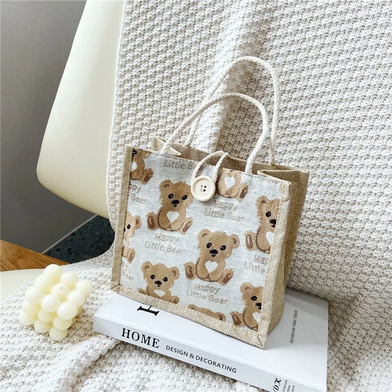 

Little Bear Linen Handbag for Women Going Out with Handbag 2025 Internet Celebrity Small Shoulder Bag Student Shoulder Bag Trend