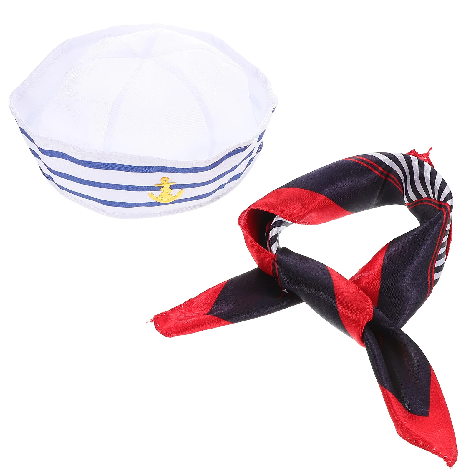 

1Set Adjustable Striped Sailor Hat Set Anchor Round Top Cap Scarf Nautical Party Yacht Costume Sailor Hat Men Party Supplies
