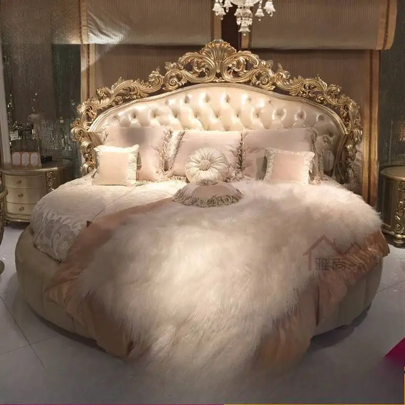 White Elegant Double BedDecoration Girls Style Wooden Circle Double Bed Modern Luxury Adults Cama Casal Furniture For Home