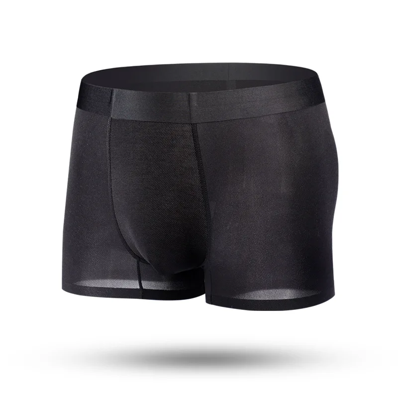 

2025 summer men's ice silk underwear ultra-thin sexy mesh breathable seamless flat angle underwear mid waist