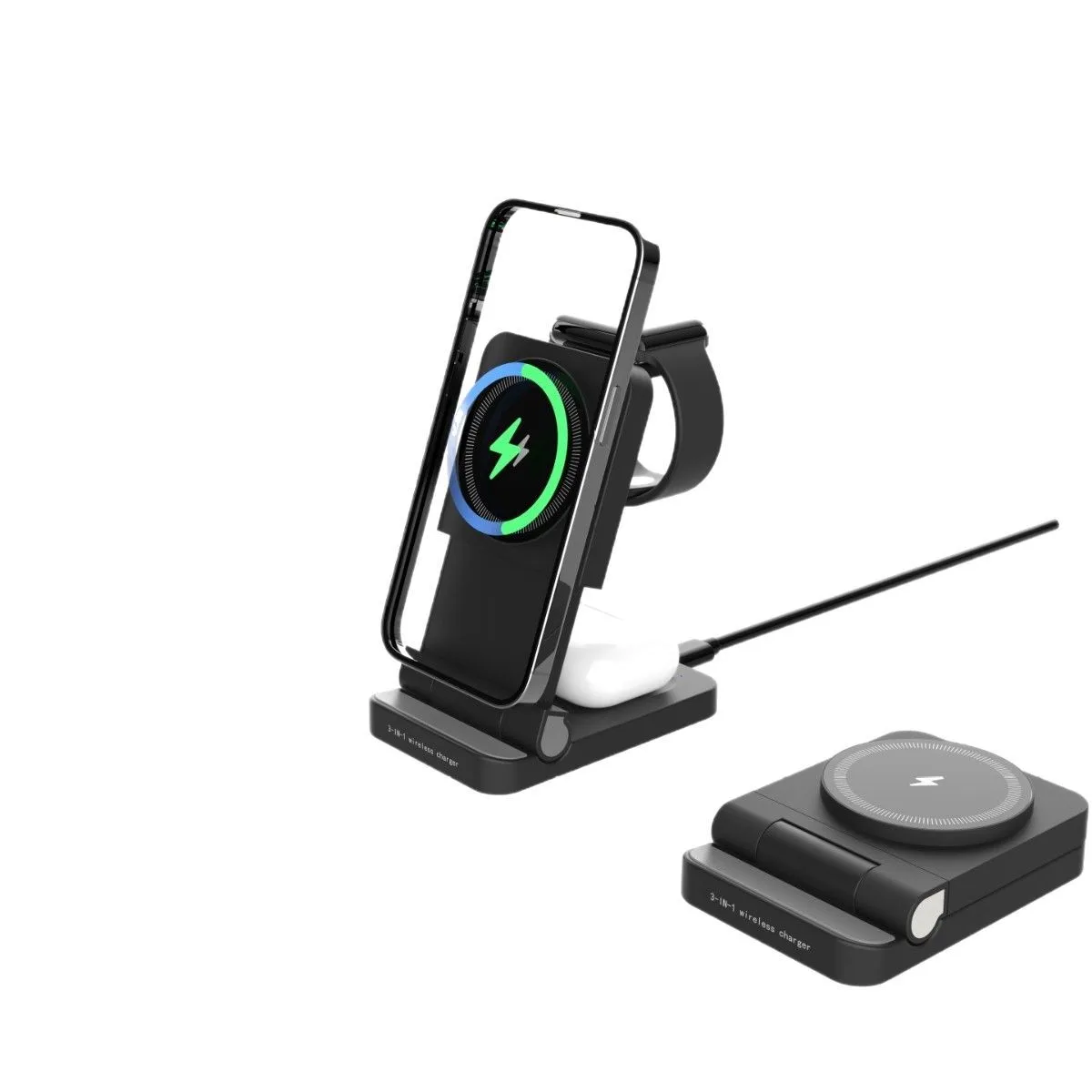 Foldable magnetic 3in1 wireless charger with extendable stand for Apple phones