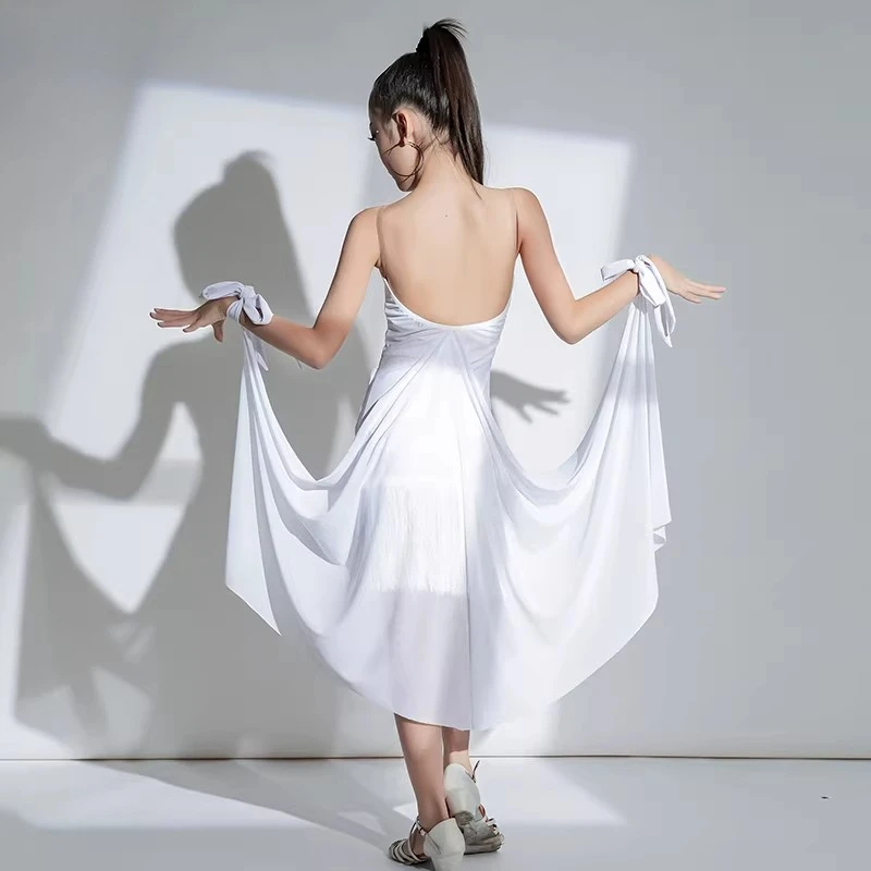 

Костюм для выступлений по латиноамериканским танцам для девочек, профессиональный тренировочный костюм, костюм для соревнований, детский танцевальный костюм, платье для выступлений.