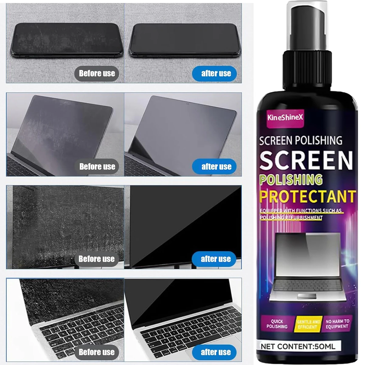 Mobile and computer screen cleaning spray set - glass cleaning spray and microfiber cleaning cloth, 50ML capacity