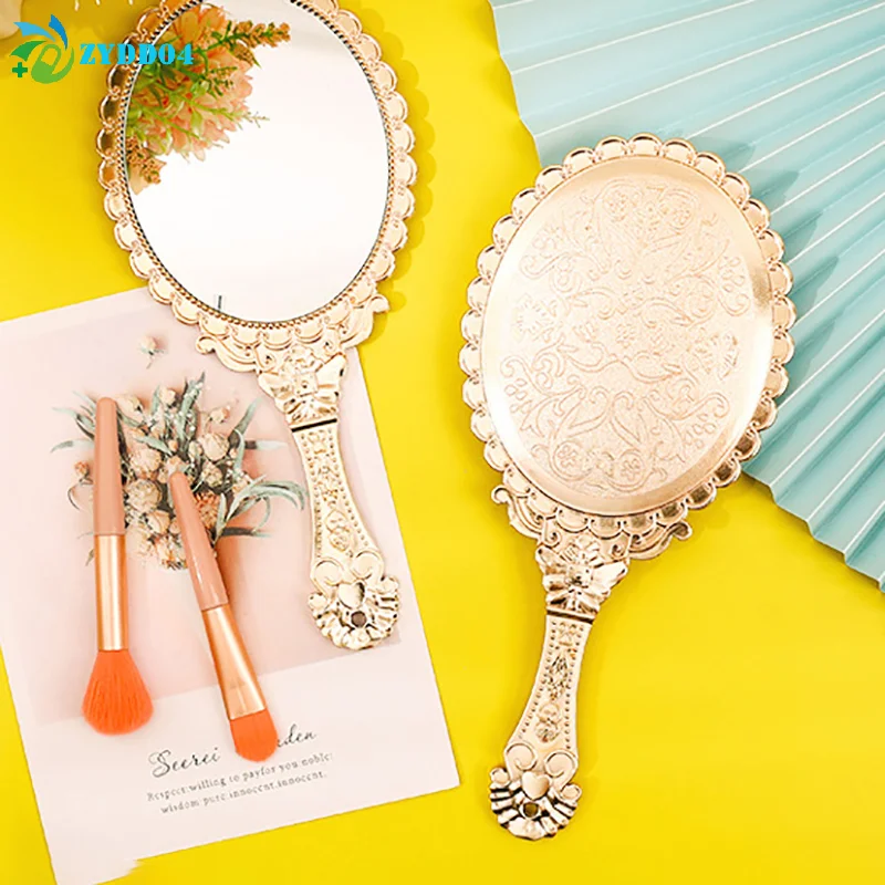● 1 قطعة اليد عقد مرآة ماكياج خمر البيضاوي مرآة مستديرة استعادة نوبل المحمولة الطرق القديمة المحكمة مرآة الجمال أداة #2