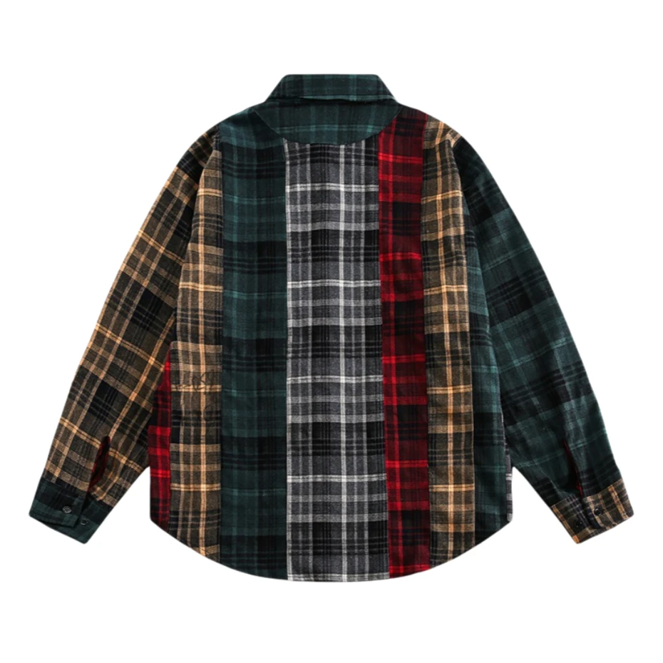 Oversized Mens Plaid Shirts Streetwear Hip Hop Y2k Splicing Casual Blouse Men Harajuku Vintage Long Sleeve Shirt Coats Unisex