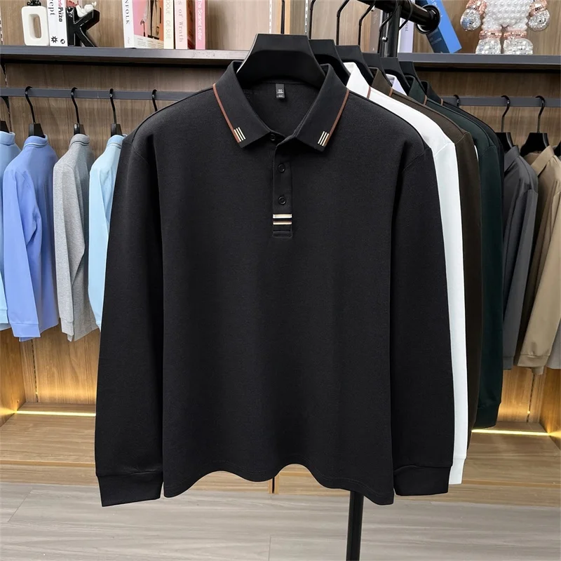 Hochwertiges Herren-Poloshirt aus weicher Baumwolle, Herbst-Neuheit, einfarbig, langärmelig, mit Kragen, modische Business-Herrenbekleidung – Detail 14