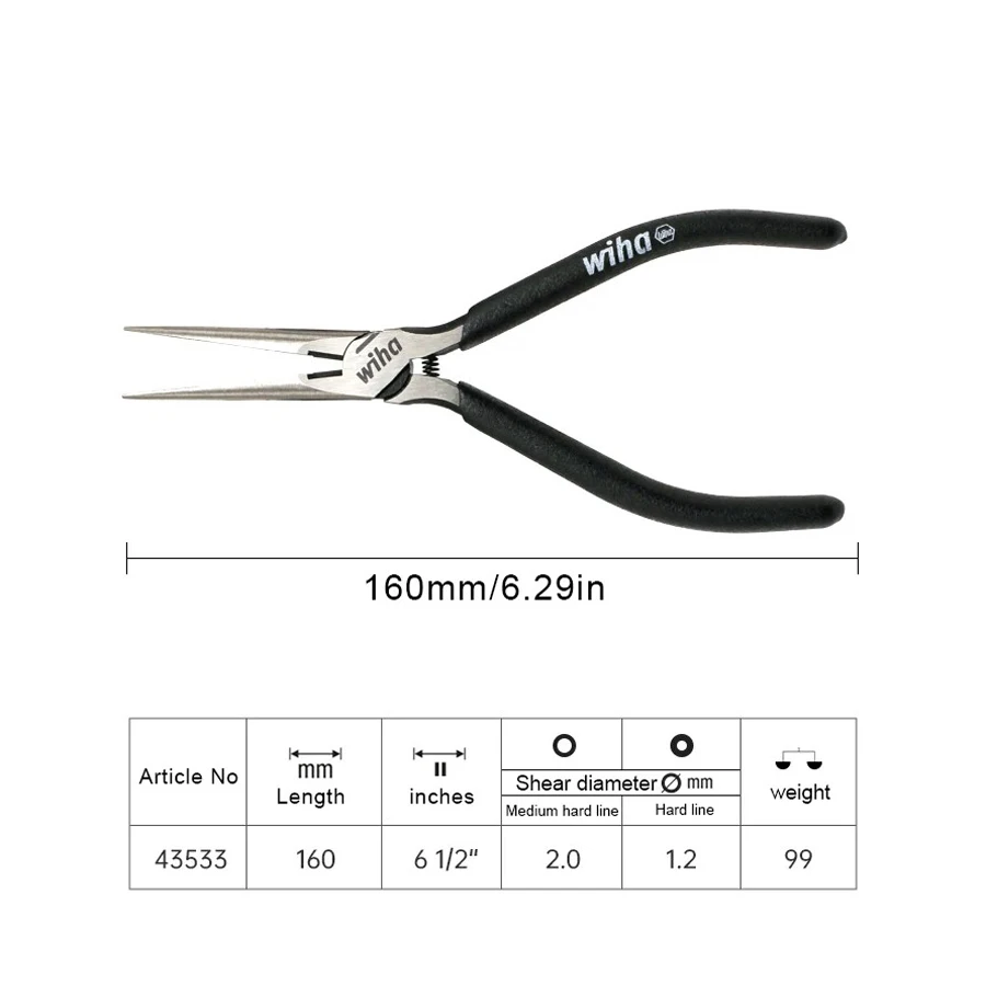 WIHA 43533 45841 6 Inch Snip Nose Pliers Long Nose Pliers  Wire Cutter Needle Nose Pliers Electrician Repair Tool Black Forest