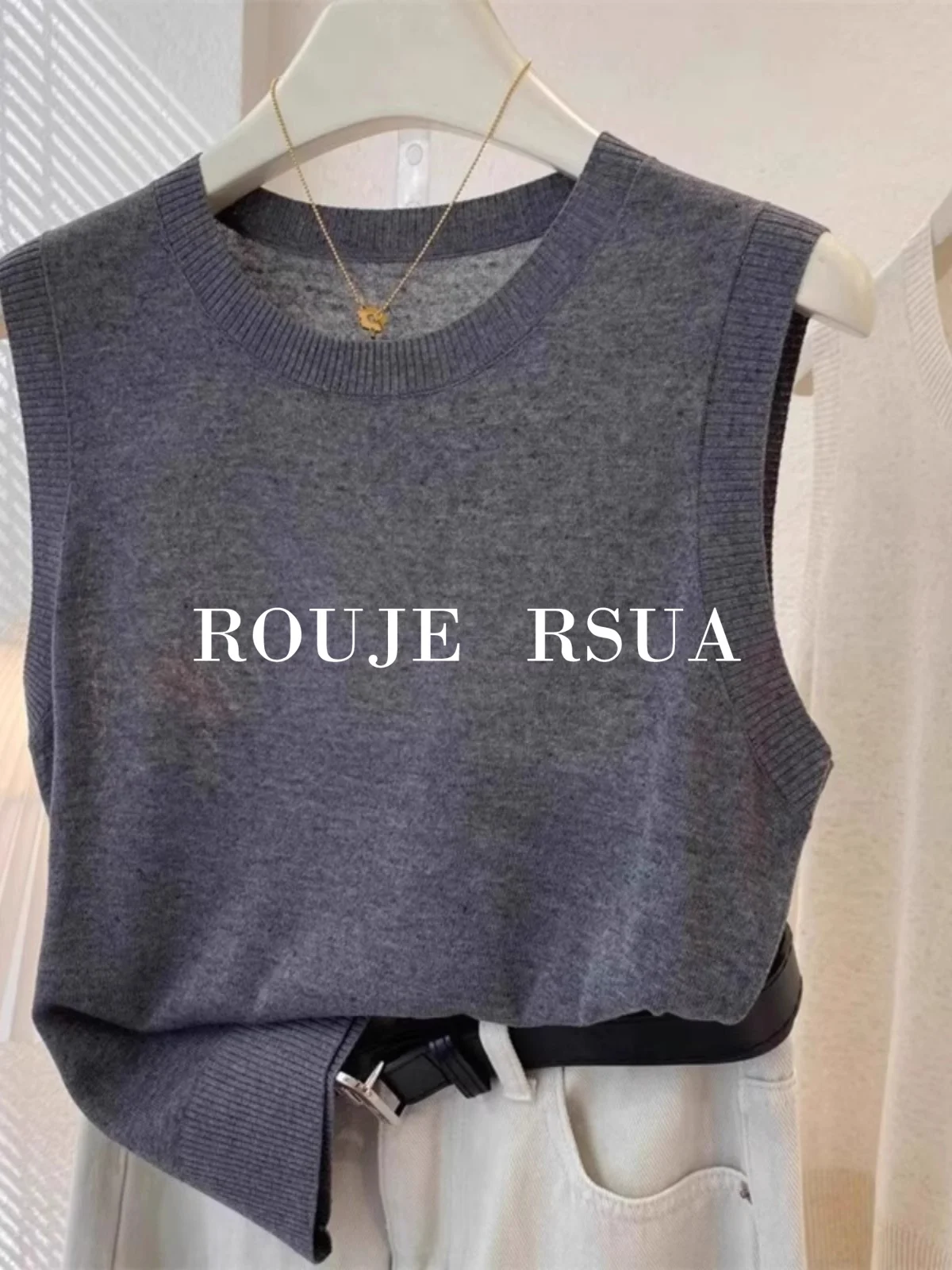 

ROUJE RSUA Summer Loose Meat Covering oulder Top round Ne Svel Knitted Casual Vest Women's plus Size Base irt