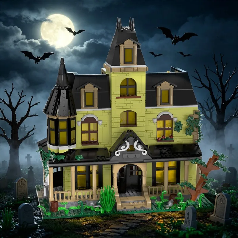 MOC Halloween Horror Phantom Manor Building Blocks Set Haunted House Amusement Ghost Hut Villa Idea Toy For Adults Holiday Gifts