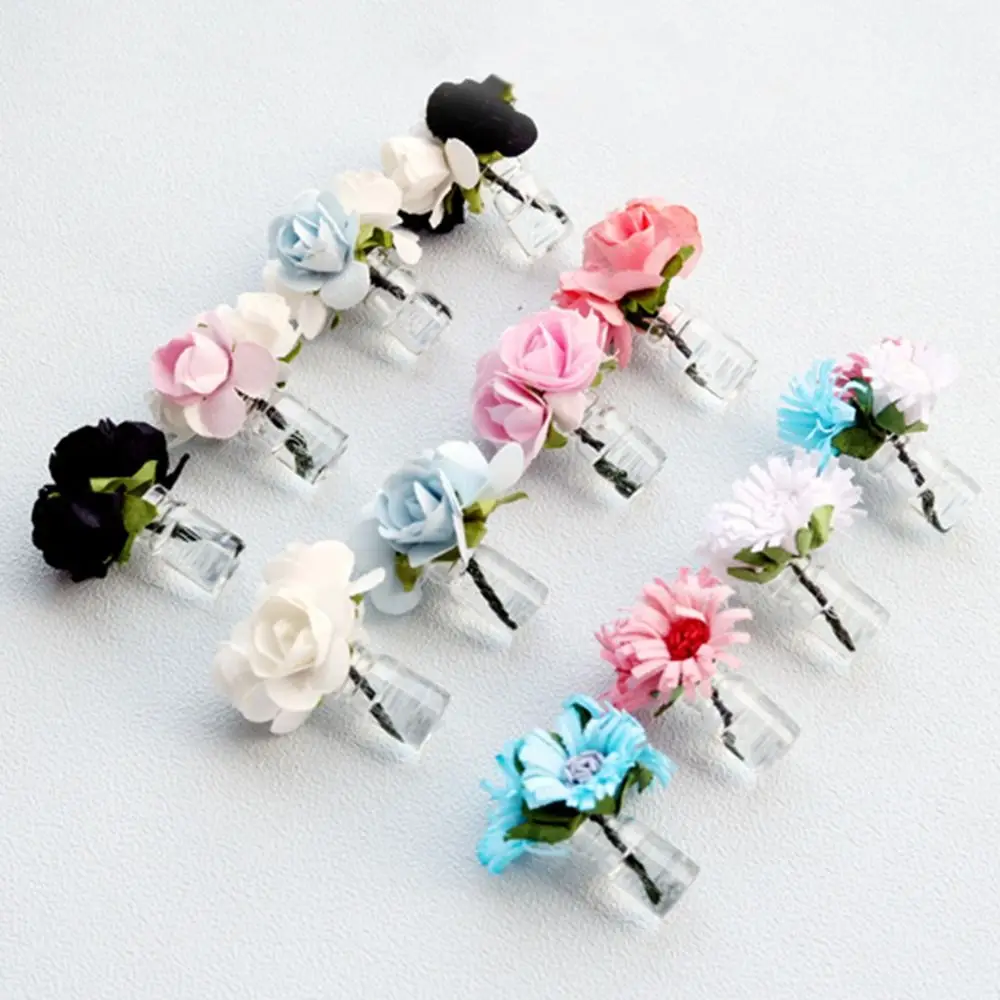 Multicolor Dollhouse Flower Vase 1/6 1/8 1/12 Doll Accessories Miniature Rose Bouquet Scene Model Micro Landscape