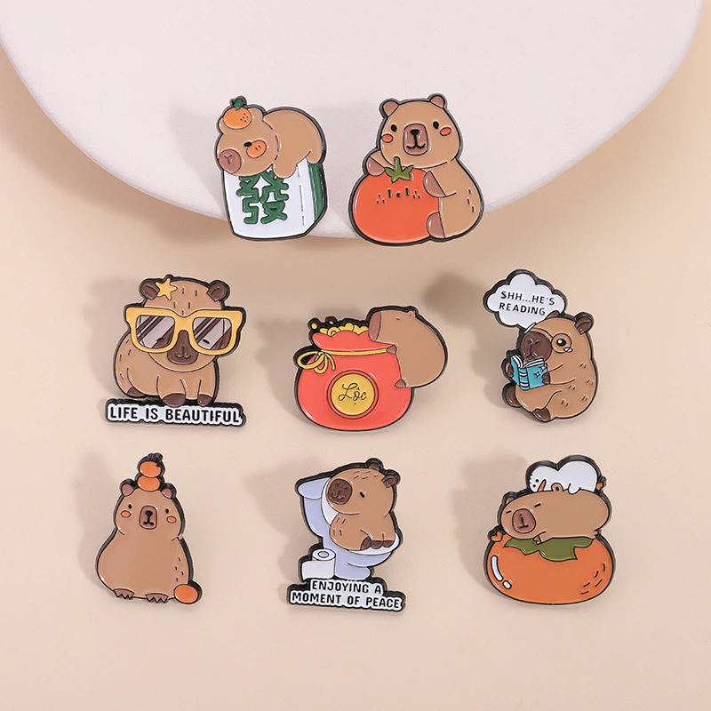 

On't Disturb Me Capybara Enamel Pins Life Is Beautiful Orange Dolphin Brooches Lapel Badges Jewelry Gift For Kids Friend