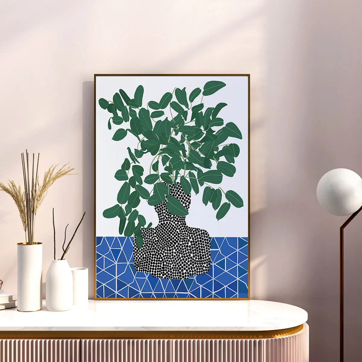 لوحة مطبوعة على القماش لتزيين الطاولة ، مزهرية مجردة ، نمط أوراق خضراء ، نمط متخصص حديث ، غرفة معيشة ، غرفة طعام ، غرفة نوم