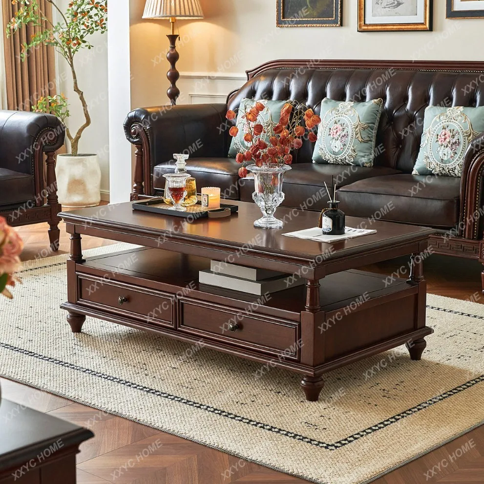 Q solid wood coffee table retro living room household small apartment furniture