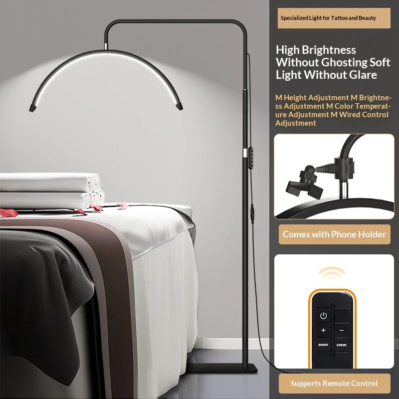 23IN Half Moon Floor Lamp U-Shaped LED Beauty Light for Lash Nail Tattoo Eyebrow Salon Professional