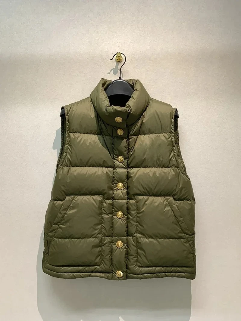 

JAPAN Autumn Winter Jaqueta Feminina Puffer Jacket Stand Neck Solid Color Sleeveless Vest Coats Single-breasted Parkas