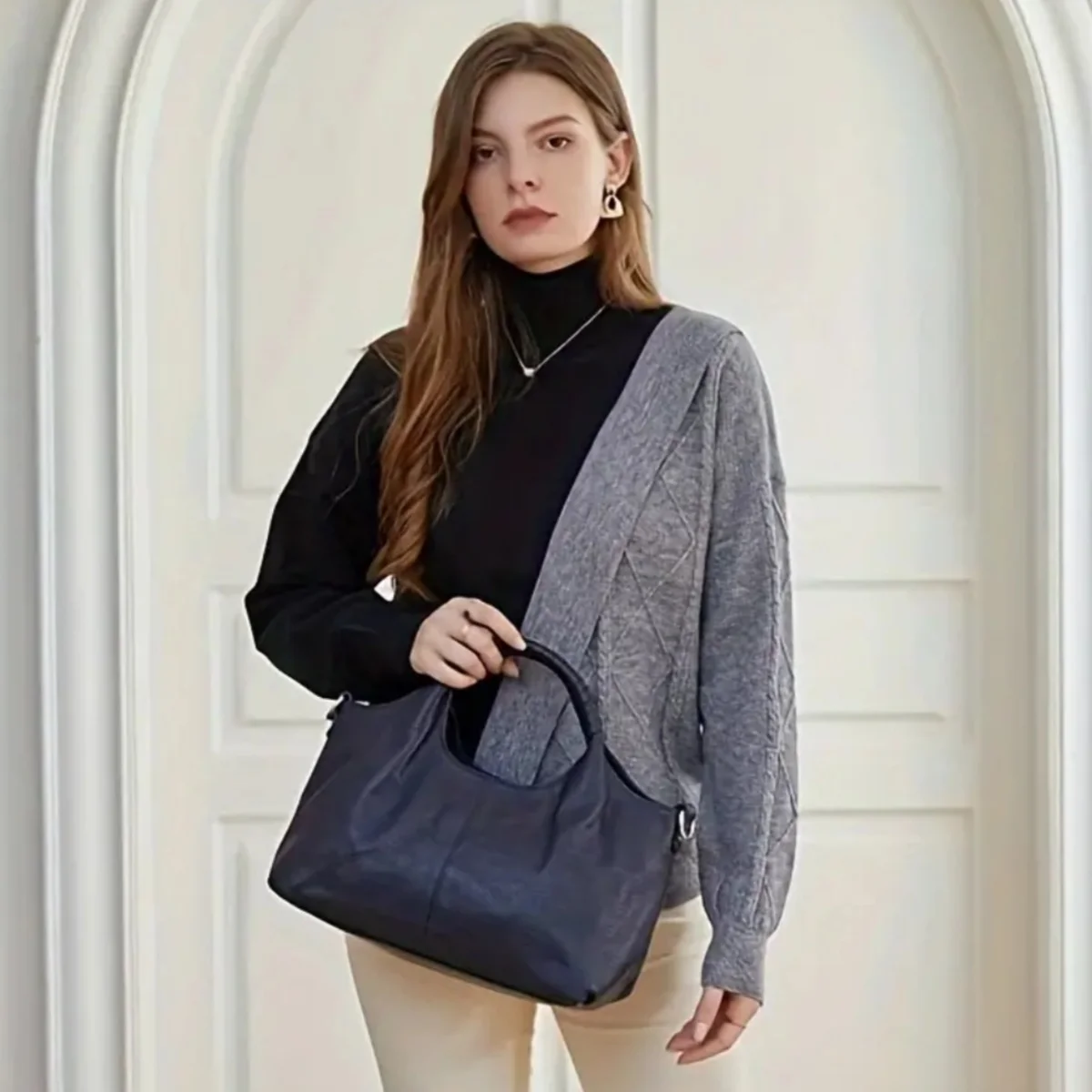 Women's Casual Large Capacity Handbag Simple and Versatile Soft Leather Crossbody Shoulder Bag