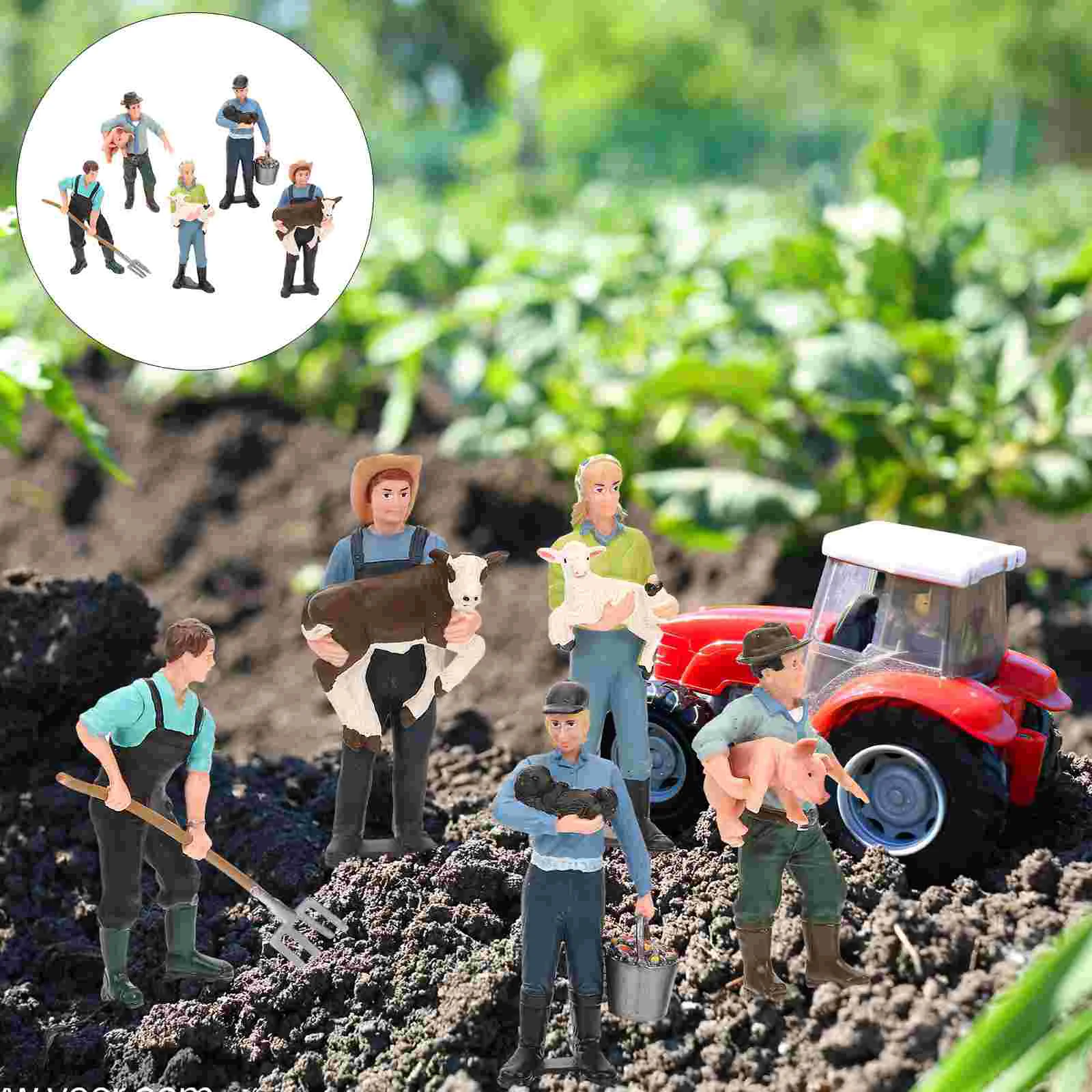 

5 Pcs Simulation Farm Ranch Role Play Farmer Model Statue Figures Toy Character Educational Man