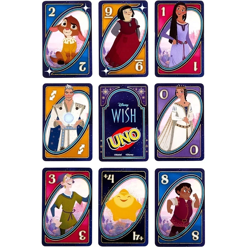 Mattel Games UNO Disney Wish Card for Family Night Featuring Tv Show Themed Graphics and a Special Rule for 2-10 Players