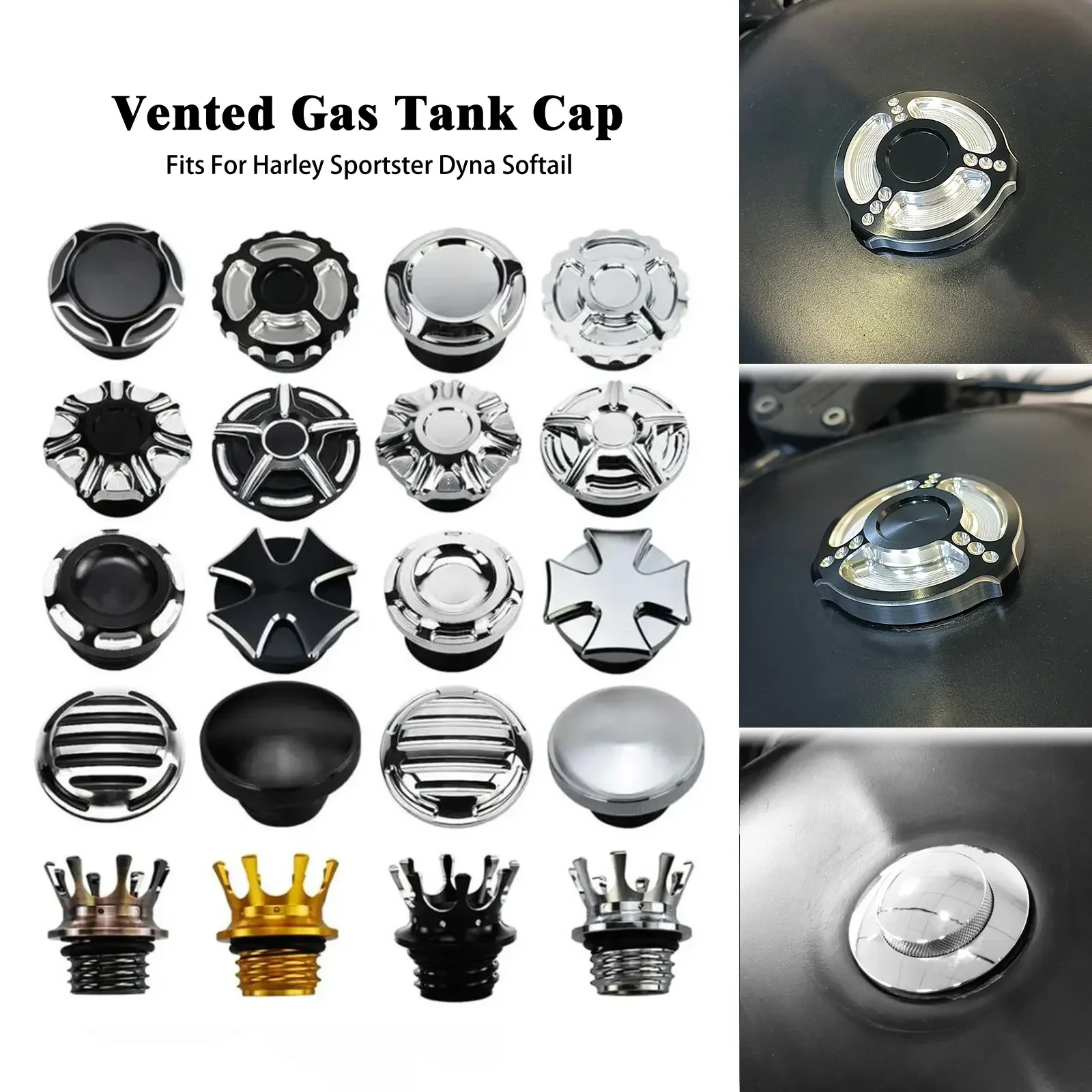 Motorcycle CNC Aluminum Fuel Gas Oil Cap Fuel Gas Tank Decorative Cover For Harley Sportster XL Touring FLHR Softail Dyna Fatboy