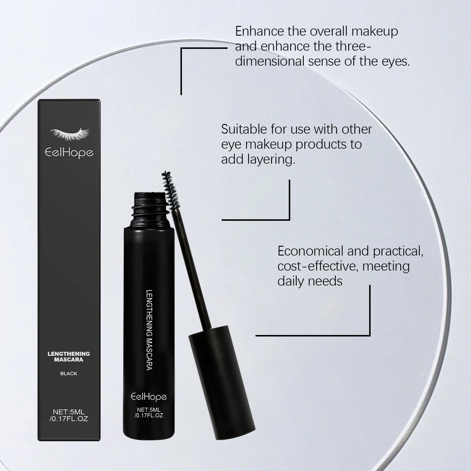 มาสคาร่าเพิ่มความยาว ปัดขนตาให้งอนเด้ง กันน้ำ สำหรับผิวแพ้ง่าย กันเหงื่อ แห้งเร็ว ติดทนนาน เป็นธรรมชาติ