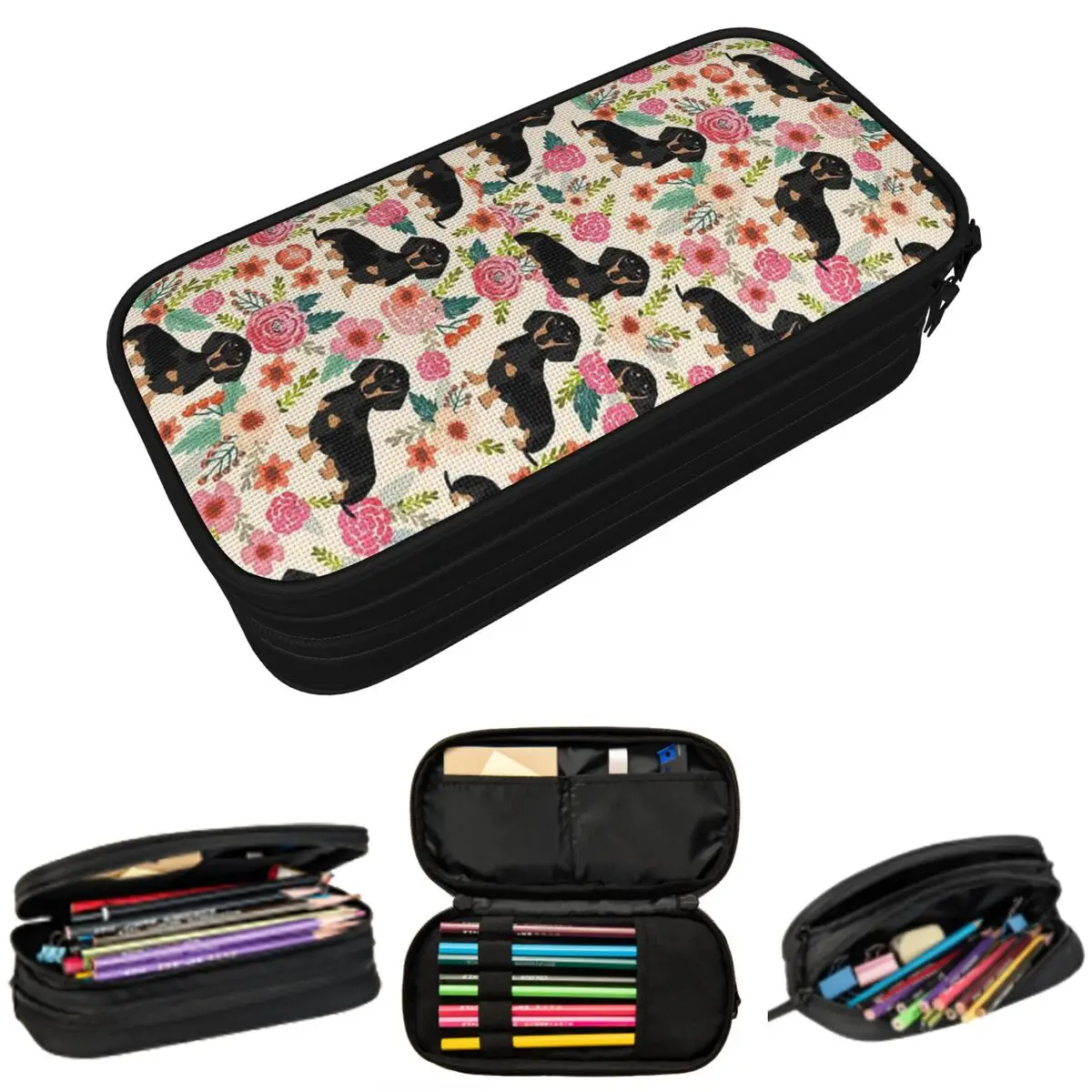 

Dachshund Sausage Floral Dog Pattern Pencil Case for Boys Girls School Pen Box Pencil Bag Stationery Supplies Pen Holder Bag