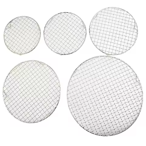 Stainless Steel Round BBQ Net Grill Mesh Roast Nets Bacon Grill Tool Iron Nets Non-stick BBQ Mat Grid Outdoor Barbecue Accessory