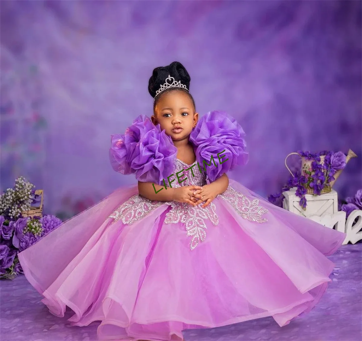 

Lovely Flower Girl Dress Purple Elegant Glitter Sequins Decoration Tulle Lace Princess Birthday Ball First Communion Dresses