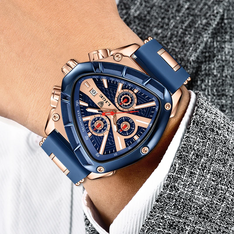 LIGE Fashion Men's Watch Luxury Triangle Quartz Watches Men Military Waterproof Luminous Chronograph Wristwatches Reloj Hombre