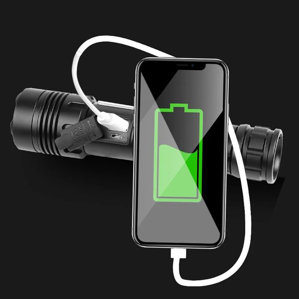 Antorcha táctica de largo alcance, linterna LED de alta potencia, recargable por USB, lámpara de luz fuerte, linterna portátil para exteriores, resistente al agua