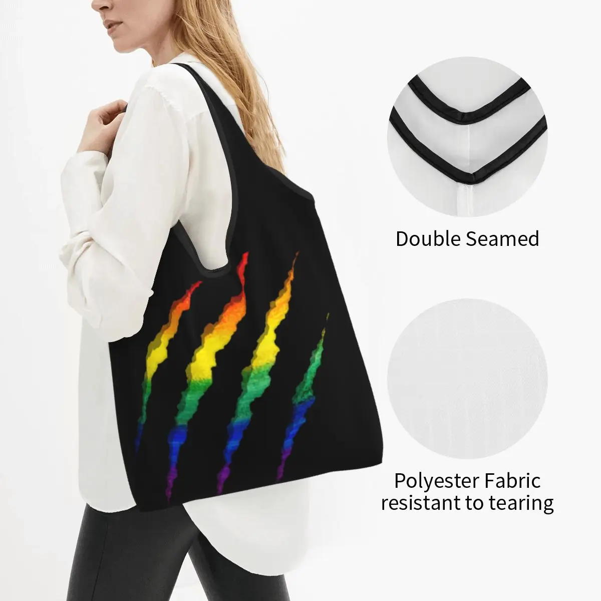 Reusable LGBT Ripped And Shredded Shopping Bag Women Tote Bag Portable GLBT Gay Lesbian Pride Grocery Shopper Bags