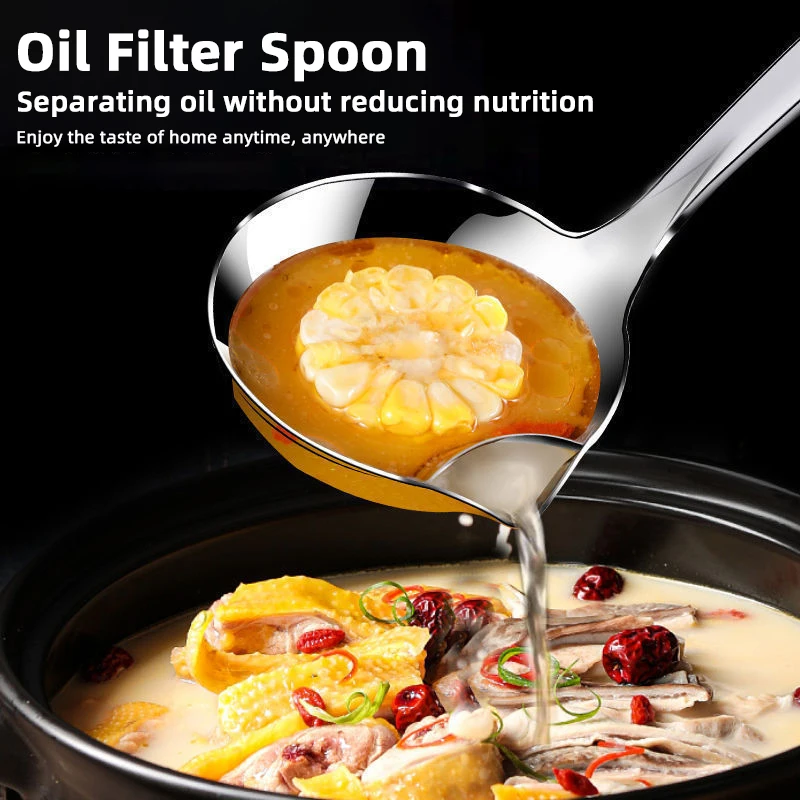 

Obelix Kitchen Colander Strainer Stainless Steel Oil Filter Spoon Long Handle Skimmer Oil Soup Separate Spoons Kitchen Gadgets