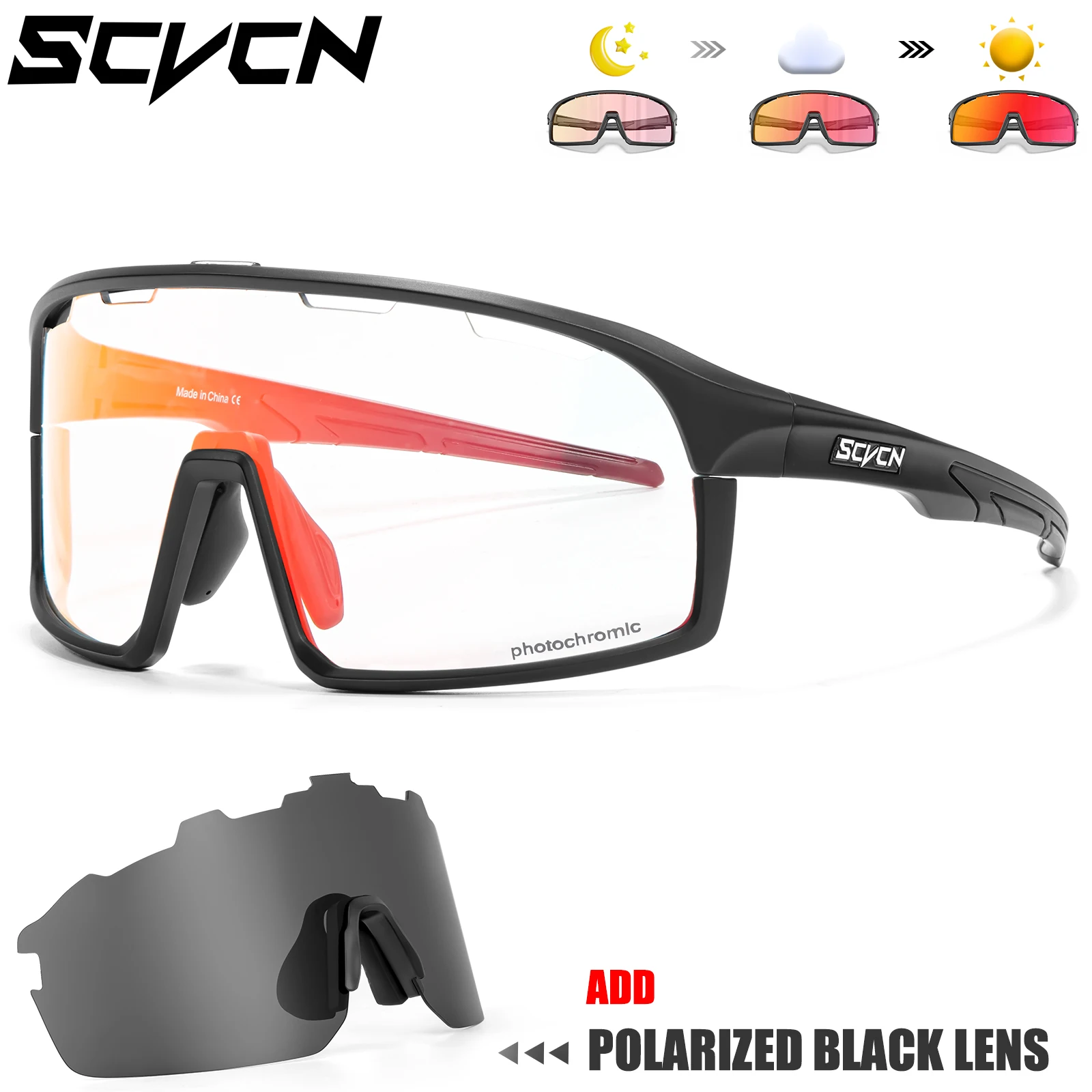 

SCVCN Photochromic Cycling Sunglasses for Man Blue Outdoor Sports Bike Glasses MTB Fishing Glasses Bicycle Goggles UV400 2lens